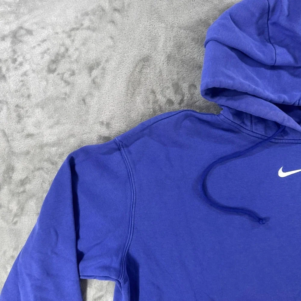 Nike Hoodie Mens Medium Blue Pullover Fleece Sweatshirt Center Swoosh Logo Solid